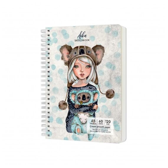 Caiet de schite A5 cu spirala, 120g/mp, 60 file, DRASCA, Model: Aika - 2Papet