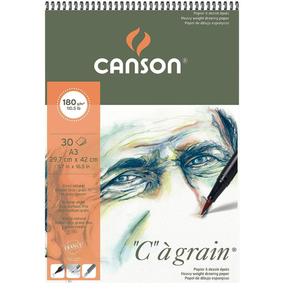 Bloc de desen cu spirala A3 180 g/mp, CANSON C a Grain, 30 file - Papet