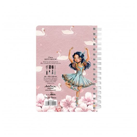 Caiet de schite A6 cu spirala, 80 g/mp, 80 file, DRASCA, Model: Clara - 2Papet