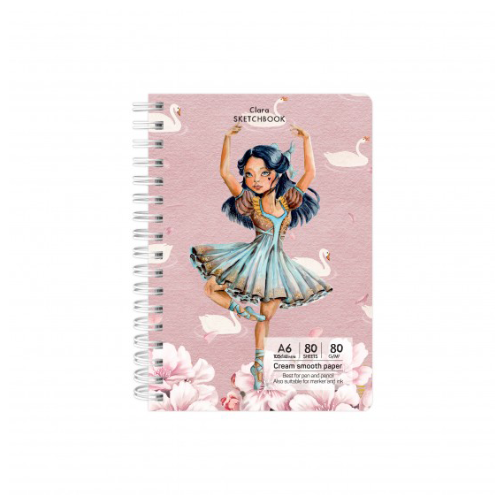 Caiet de schite A6 cu spirala, 80 g/mp, 80 file, DRASCA, Model: Clara - Papet