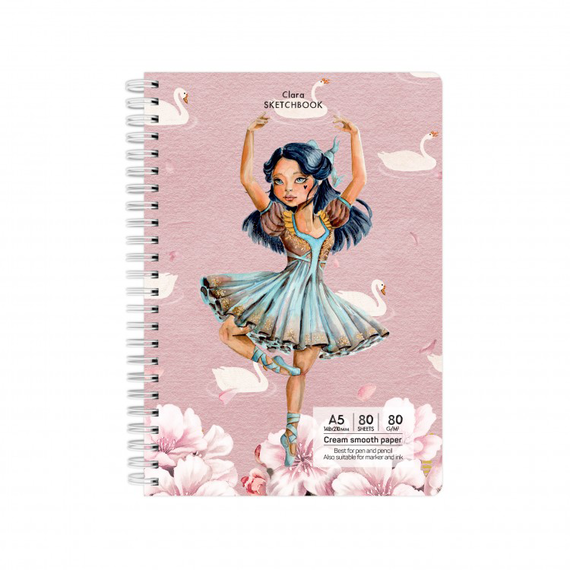 Sketchbook cu spira A5, 80 g/mp, 80 file, DRASCA, Model: Clara - Papet