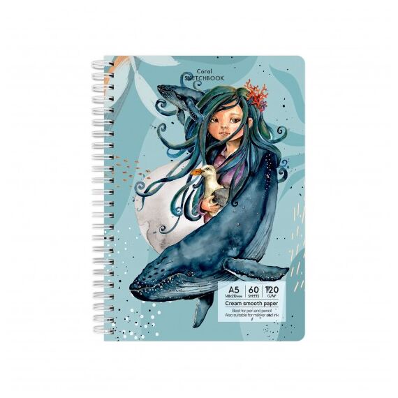 Caiet de schite A5 cu spirala, 120g/mp, 60 file, DRASCA, Model: Coral - 2Papet