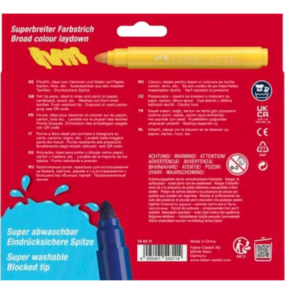 Carioci FABER-CASTELL Jumbo Superwashable, 12 culori/set - 2Papet