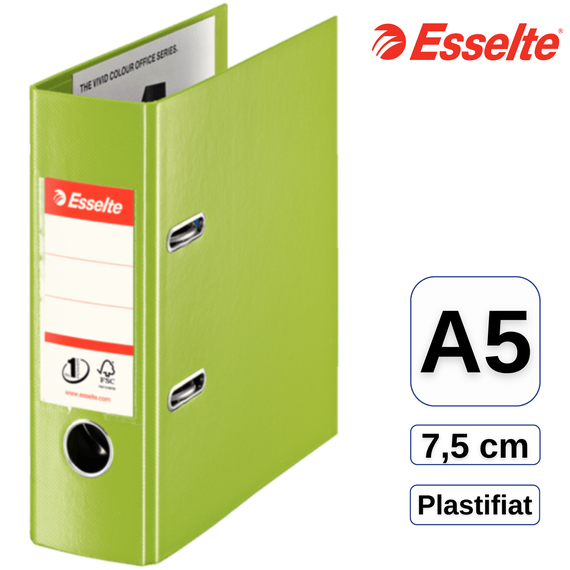 Biblioraft plastifiat A5, 7.5 cm, ESSELTE, ALEGE CULOAREA: Verde lime - Papet