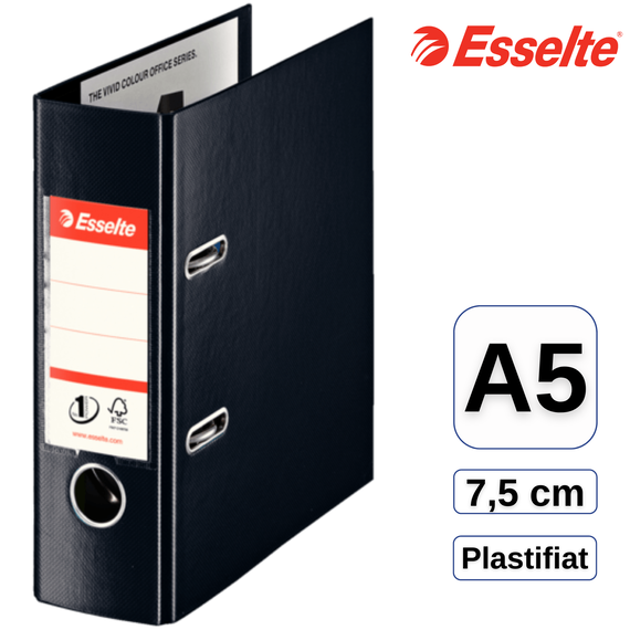 Biblioraft plastifiat A5, 7.5 cm, ESSELTE, ALEGE CULOAREA: Negru - Papet