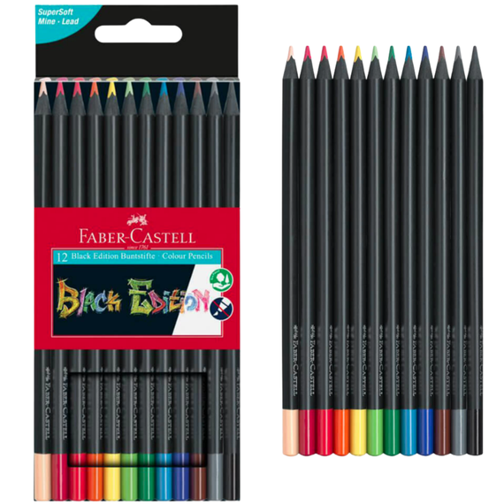 Creioane colorate FABER-CASTELL Black Edition, 12 culori/set - Papet
