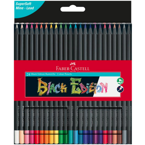 Creioane colorate FABER-CASTELL Black Edition,  24 culori/set - Papet