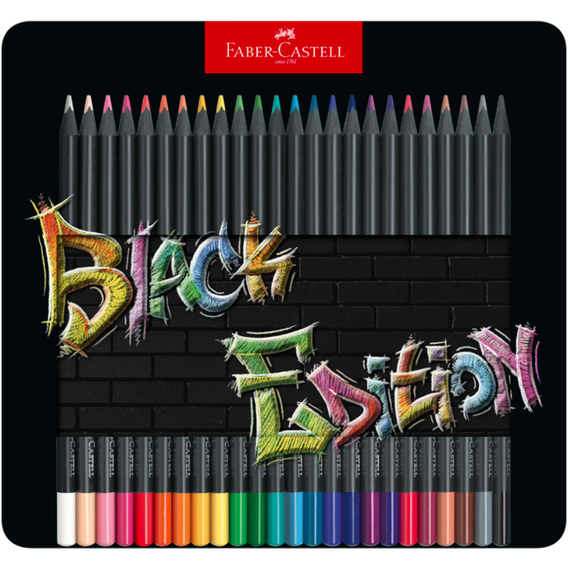 Creioane colorate FABER-CASTELL Black Edition, cutie metalica, 24 culori/set - Papet