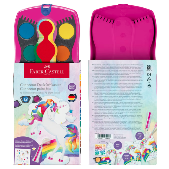 Acuarele 12 culori+tub glitter, FABER-CASTELL Connector Unicorni - Papet