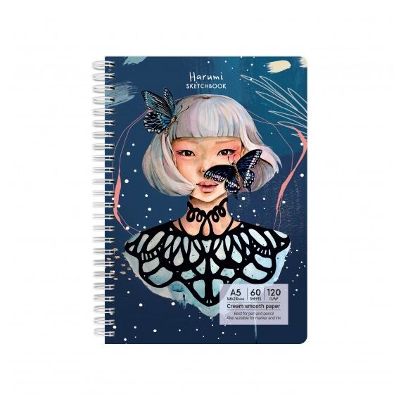 Caiet de schite A5 cu spirala, 120g/mp, 60 file, DRASCA, Model: Harumi - 2Papet