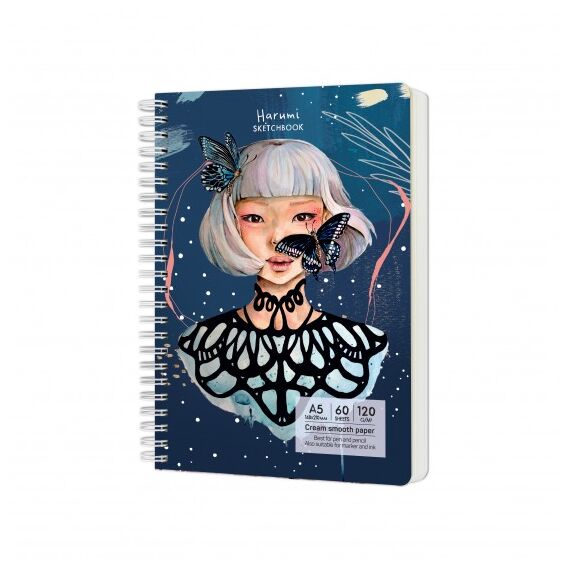 Caiet de schite A5 cu spirala, 120g/mp, 60 file, DRASCA, Model: Harumi - Papet