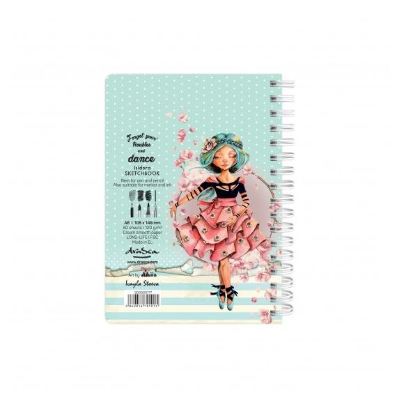 Caiet de schite A6 cu spirala, 80 g/mp, 80 file, DRASCA, Model: Isidora - 2Papet