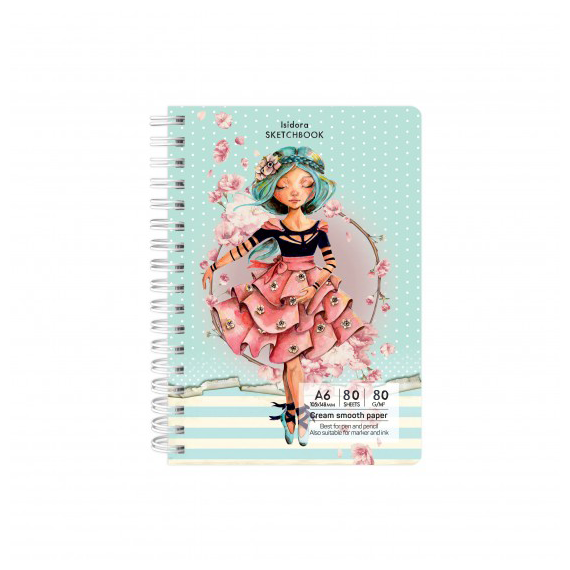 Caiet de schite A6 cu spirala, 80 g/mp, 80 file, DRASCA, Model: Isidora - Papet