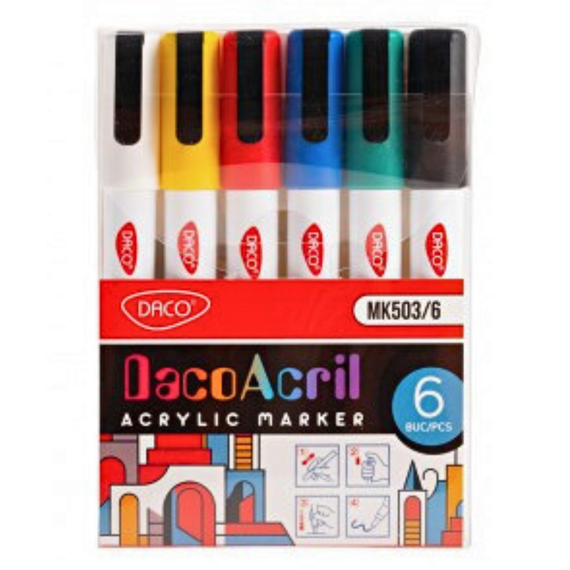 Marker cu vopsea acrilica DACO, 6 culori/set - Papet