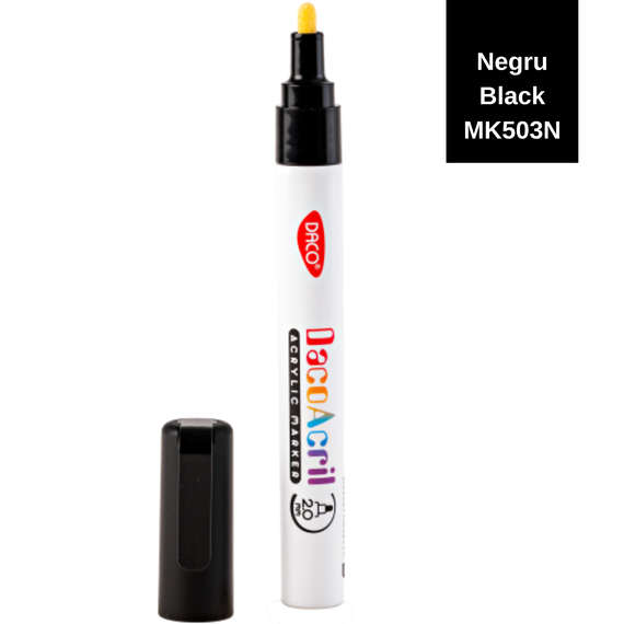 Marker cu vopsea acrilica 2 mm DACO, ALEGE CULOAREA: Negru - Papet