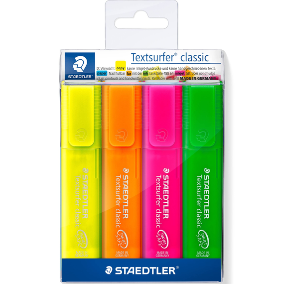 Textmarker STAEDTLER Classic Neon, 4 buc/set - Papet
