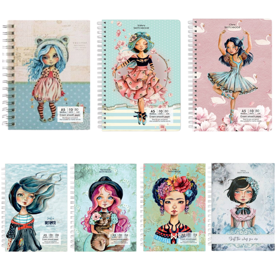 Sketchbook cu spira A5, 80 g/mp, 80 file, DRASCA, Model: Isidora - Papet