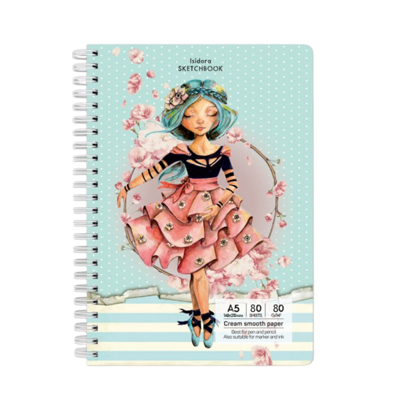 Sketchbook cu spira A5, 80 g/mp, 80 file, DRASCA, Model: Isidora - 2Papet