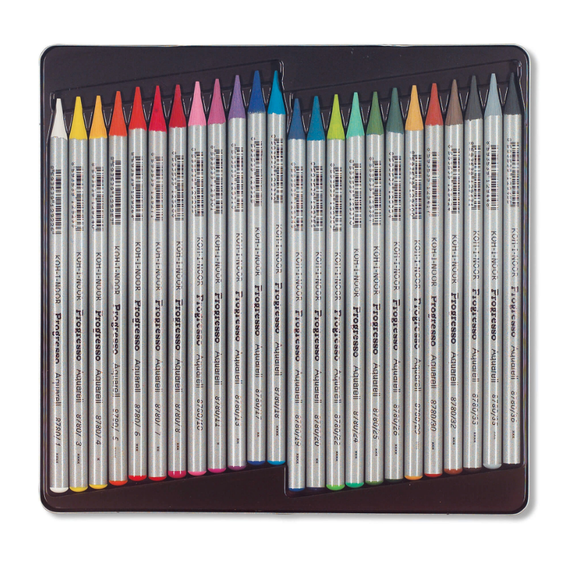 Creioane colorate fara lemn, KOH-I-NOOR Progresso Aquarell, cutie metalica, 24 culori/set - Papet
