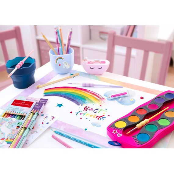 Acuarele 12 culori+tub glitter, FABER-CASTELL Connector Unicorni - 3Papet