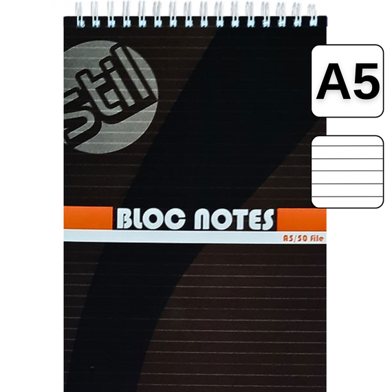 Bloc Notes A5, cu spirala dubla, 50 file, dictando, STIL - Papet