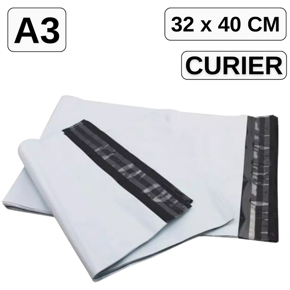 Pungi plastic curierat 320x400 mm, tip A3, interior negru - Papet
