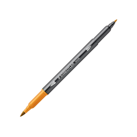 Carioci cu 2 capete STAEDTLER Acuarela Duo Tip, varf pensula si liner, ALEGE CULOAREA: Golden ochre - Papet