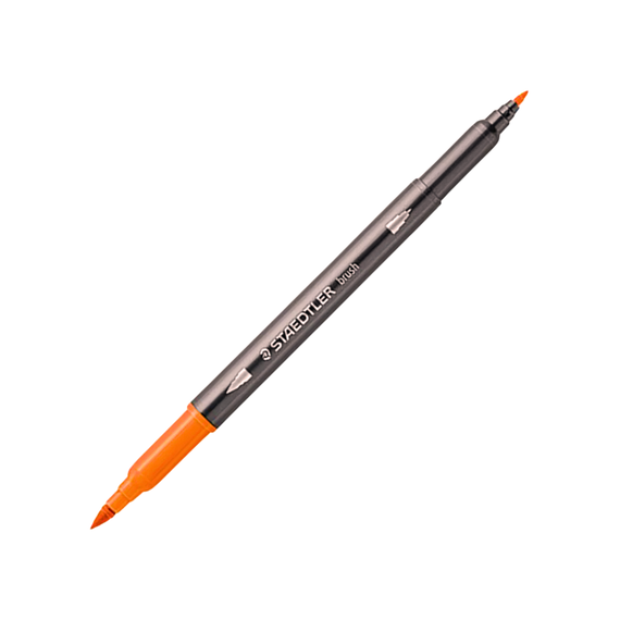 Carioci cu 2 capete STAEDTLER Acuarela Duo Tip, varf pensula si liner, ALEGE CULOAREA: Orange - Papet
