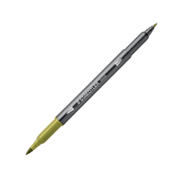 Carioci cu 2 capete STAEDTLER Acuarela Duo Tip, varf pensula si liner, ALEGE CULOAREA: Olive green - Papet