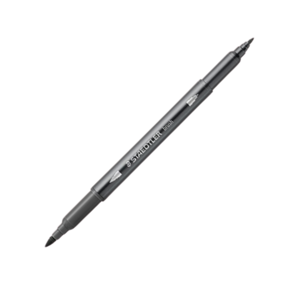 Carioci cu 2 capete STAEDTLER Acuarela Duo Tip, varf pensula si liner, ALEGE CULOAREA: Grey - Papet