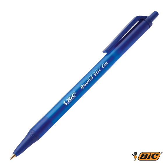 Pix cu mecanism 1.0mm BIC Round Stic Clic, scriere albastra - Papet
