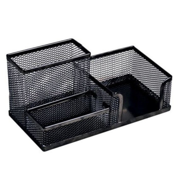 Suport accesorii birou metalic, 3 compartimente, Mesh, negru, ECADA - Papet