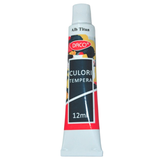 Culoare tempera, tub 12 ml, Alb, DACO - Papet