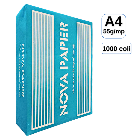 Hartie de scris NOVA PAPER, A4, 55 g/mp, 1000 coli/top - Papet