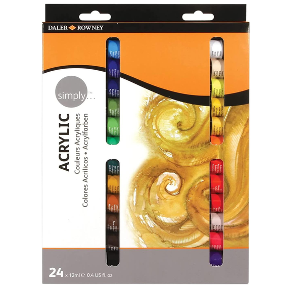 Culori acrilice, 12 ml, 24 culori/set, DALER ROWNEY Simply - Papet