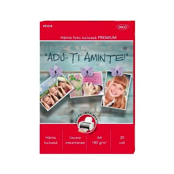Hartie foto inkjet lucioasa A4, 180 g/mp, 20 coli DACO - Papet