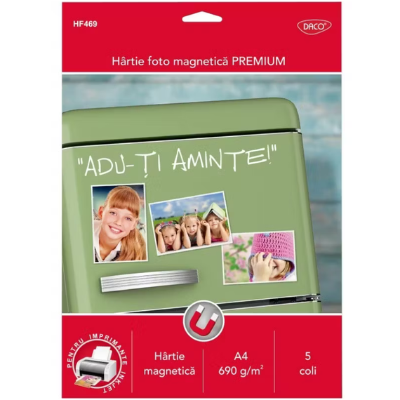Hartie foto A4 magnetica inkjet, 690g, 5 coli/top, DACO - Papet