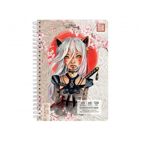 Caiet de schite A5 cu spirala, 120g/mp, 60 file, DRASCA, Model: Kitsune - 2Papet