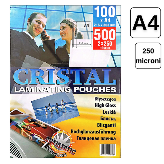 Folie laminare, A4, 250 microni, 100 buc/top, CRISTAL - Papet