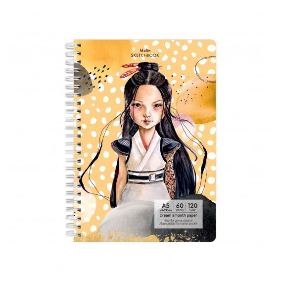Caiet de schite A5 cu spirala, 120g/mp, 60 file, DRASCA, Model: Molin - 2Papet