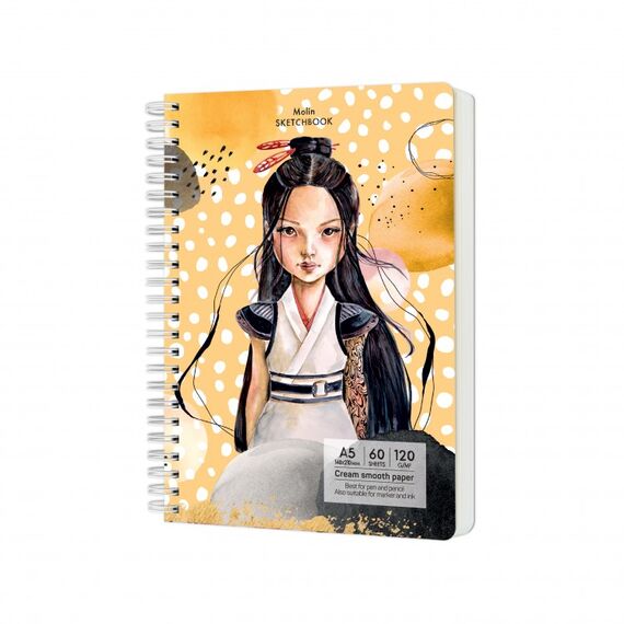 Caiet de schite A5 cu spirala, 120g/mp, 60 file, DRASCA, Model: Molin - Papet