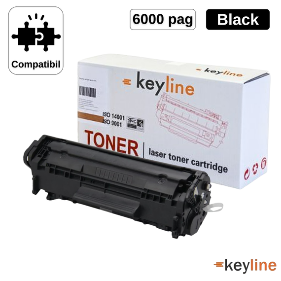 Toner compatibil Q2612A/FX-10/CRG-703 2K, Negru, KEYLINE - Papet