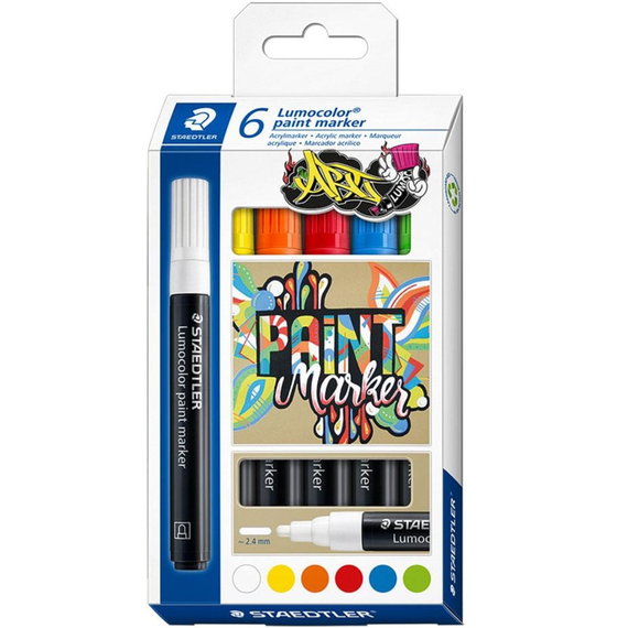 Marker cu vopsea acrilica STAEDTLER Lumocolor Paint, 6 buc/set - Papet