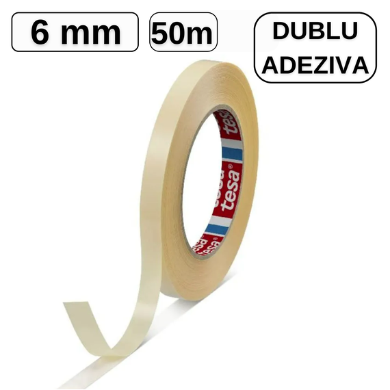 Banda dublu adeziva 6mm x 50m, TESA - Papet