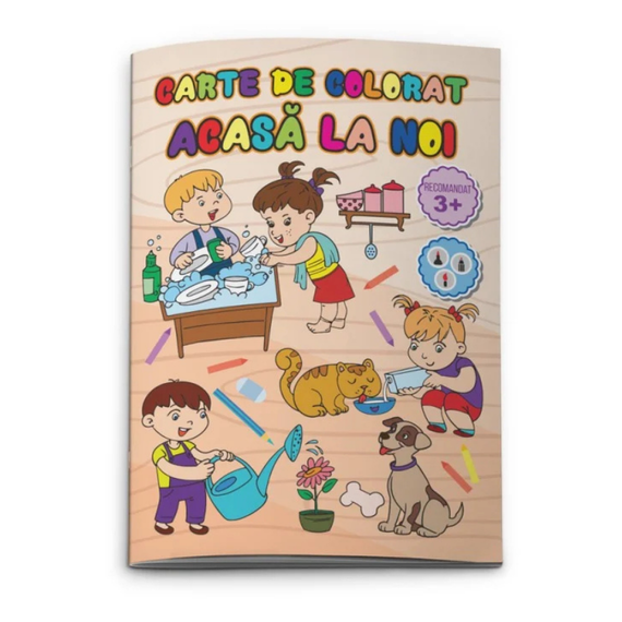 Carti de colorat educative 3+, diverse teme, Model: Acasa la noi - Papet