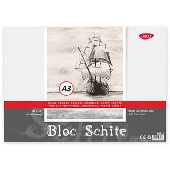 Bloc de desen si schite A3 landscape, 150g/mp, 30 file, DACO - Papet