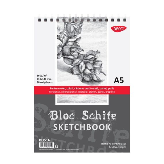 Bloc de desen A5, 160g/mp, 30 file, DACO - Papet