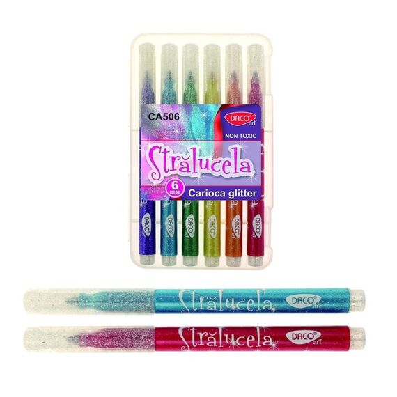 Carioci cu glitter DACO Stralucela, 6 culori/set - Papet