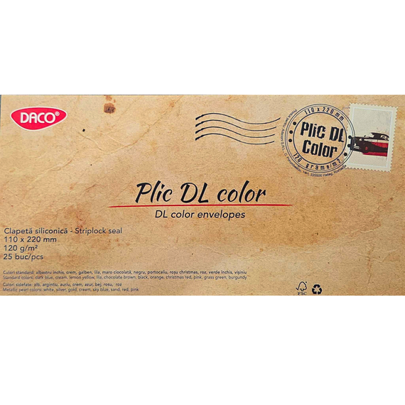 Plic DL color Rosu Sidefat, siliconic, DACO, 25 buc/set - 2Papet