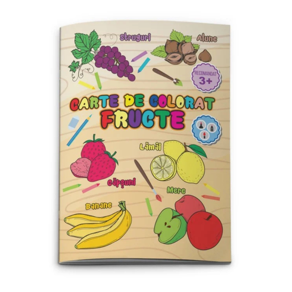 Carti de colorat educative 3+, diverse teme, Model: Fructe - Papet